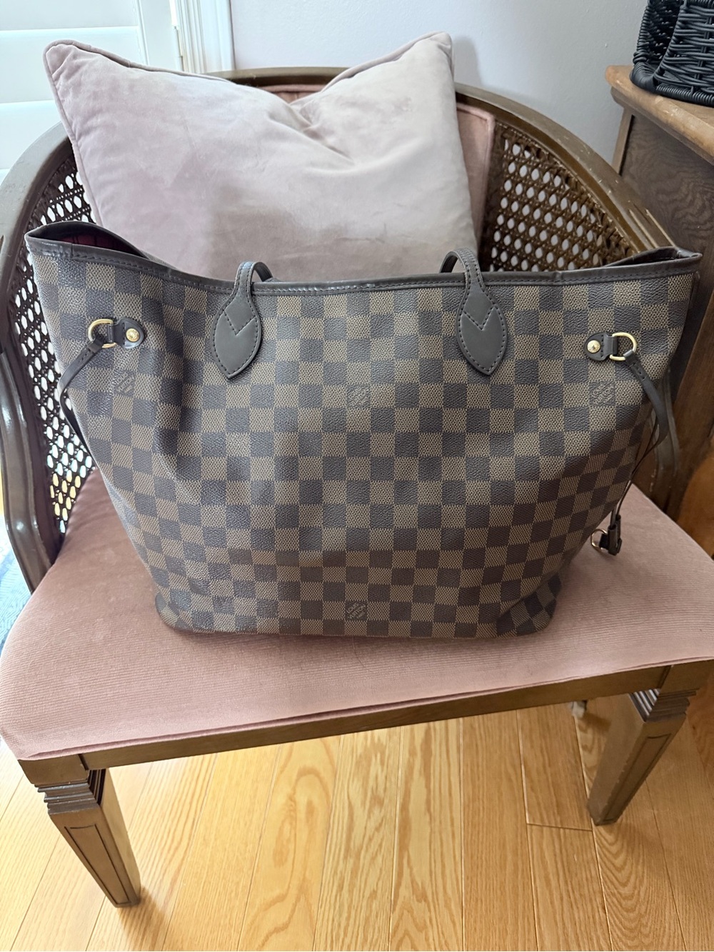 Louis Vuitton Damier Ebene Checkered Tote in Brown